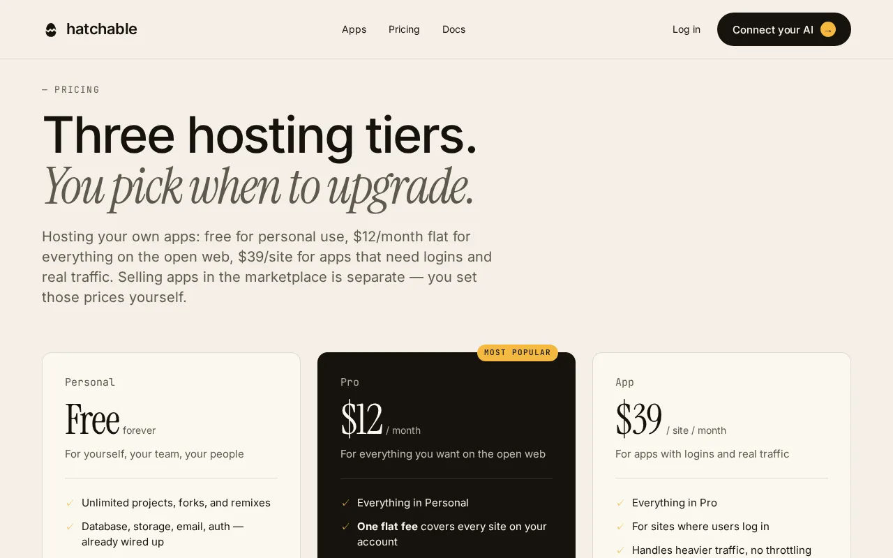 Hatchable — pricing page