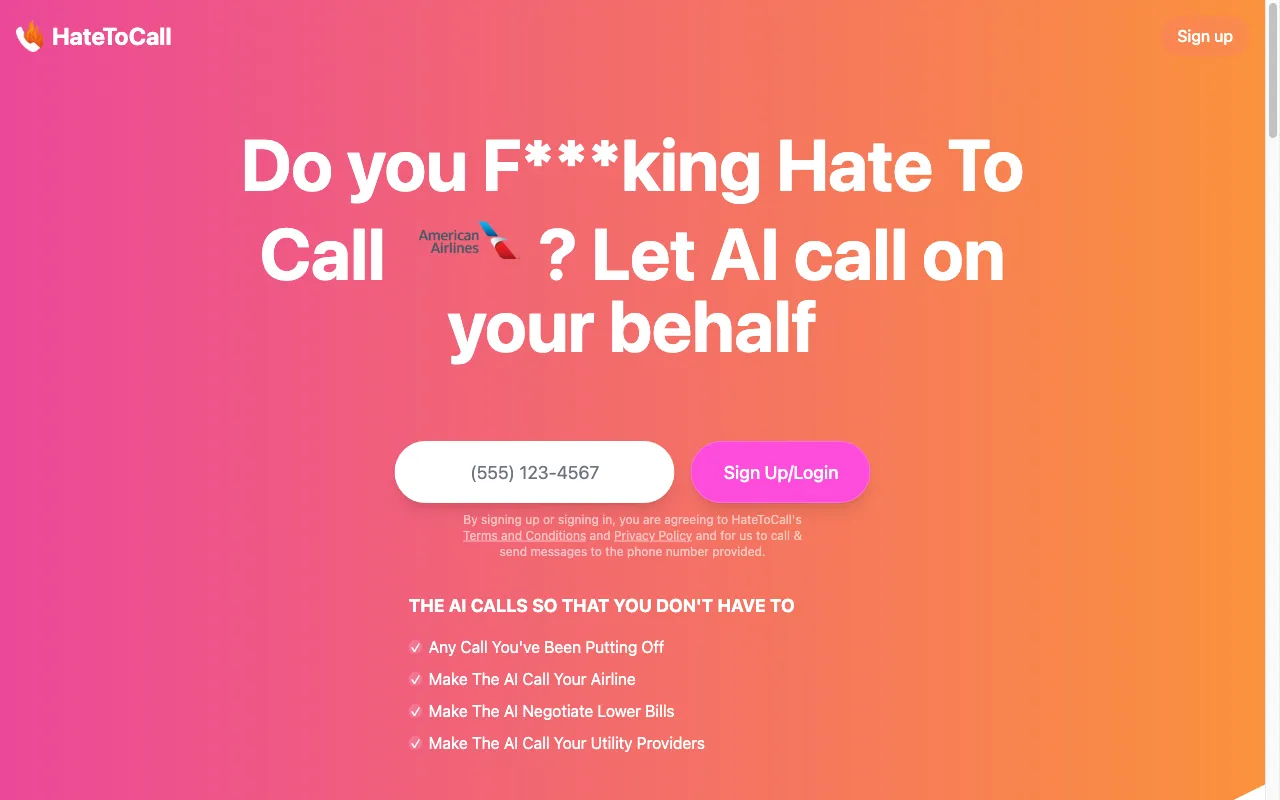 HateToCall.com — preview screenshot