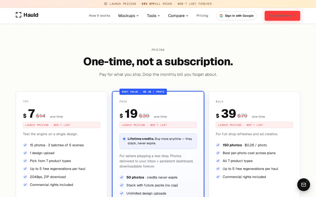 Hauld — pricing page