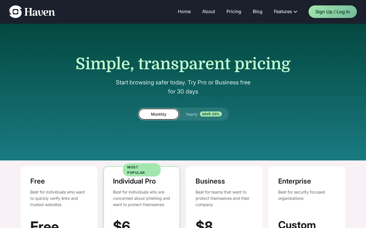 Haven — pricing page