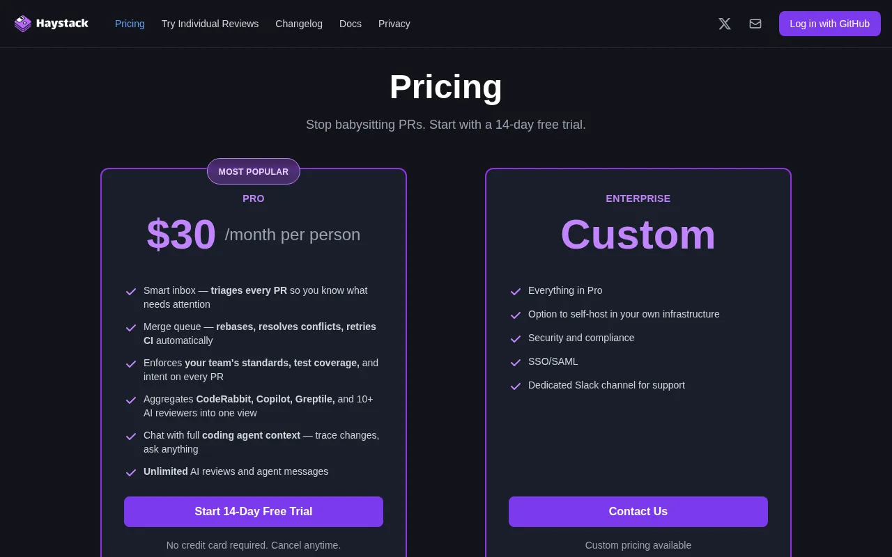 Haystack — pricing page