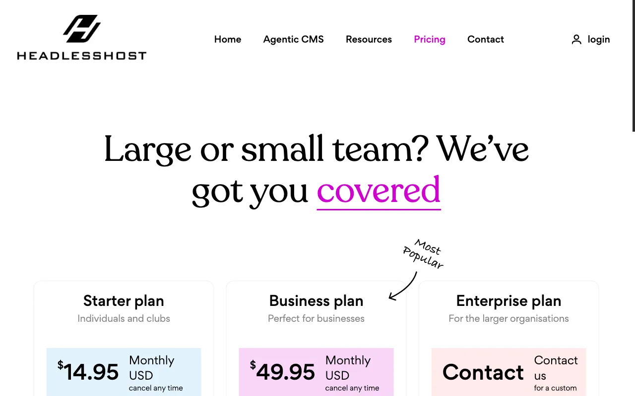Headlesshost — pricing page