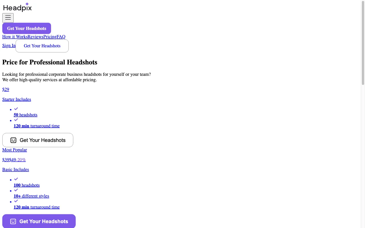 Headpix.ai — pricing page