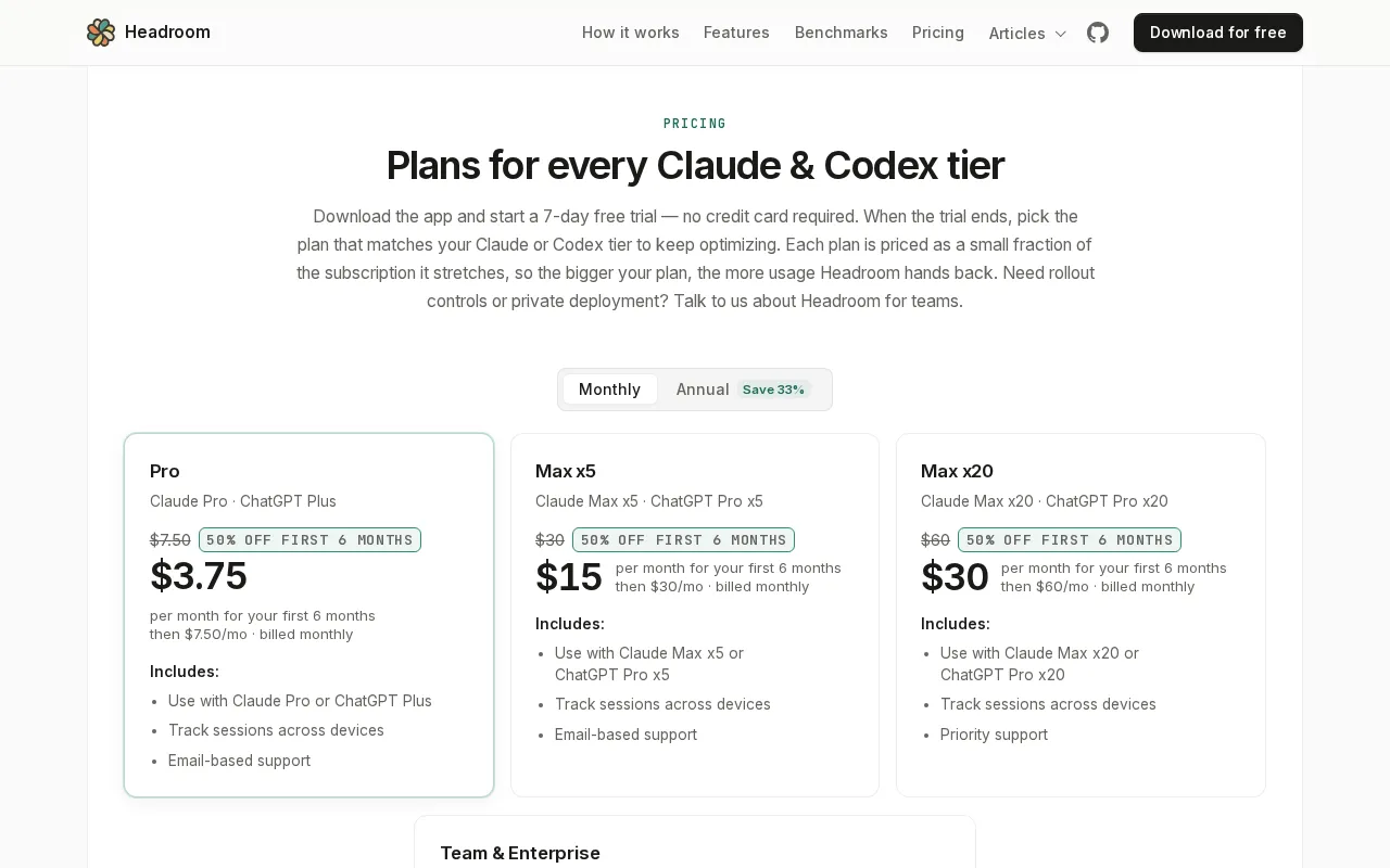 Headroom — pricing page