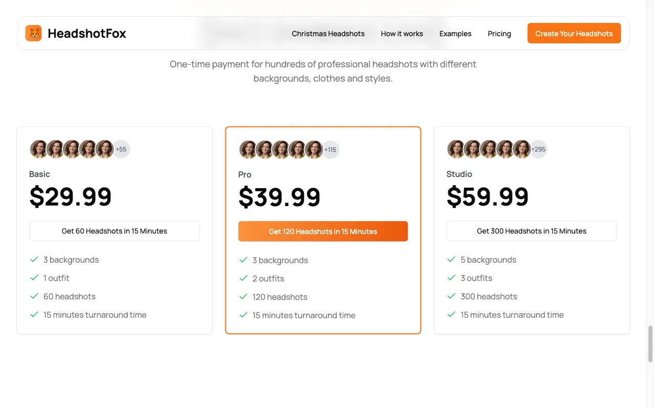 HeadshotFox — pricing page