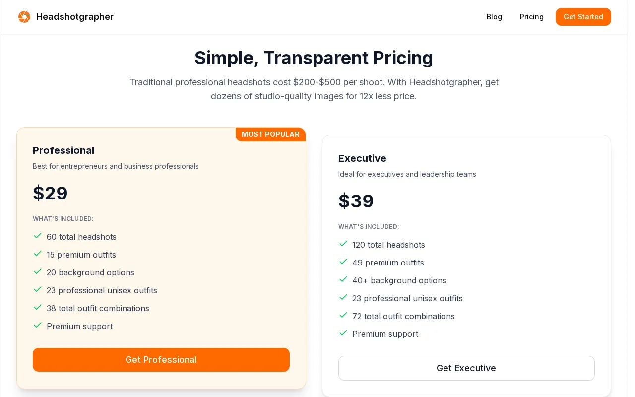 Headshotgrapher — pricing page