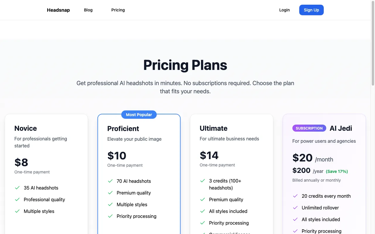 HeadSnap — pricing page