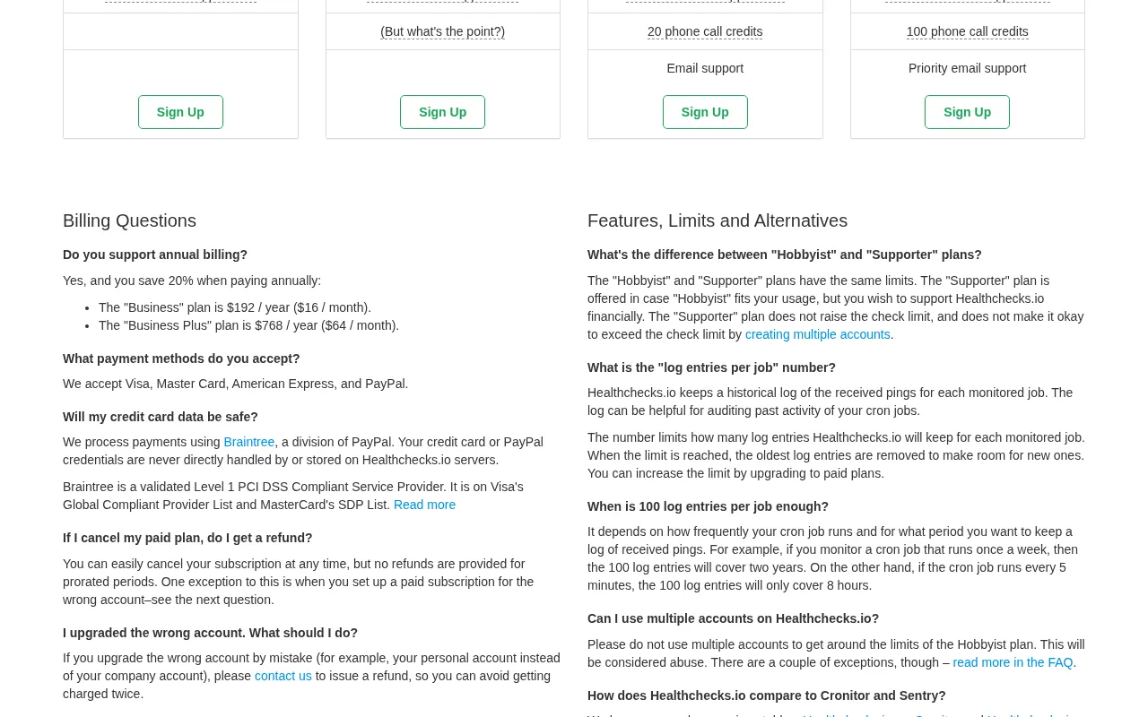 Healthchecks.io — pricing page