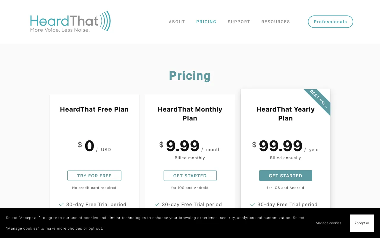 HeardThat — pricing page