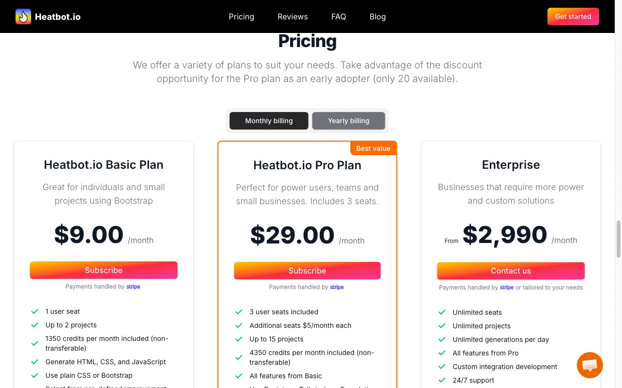 Heatbot.io — pricing page