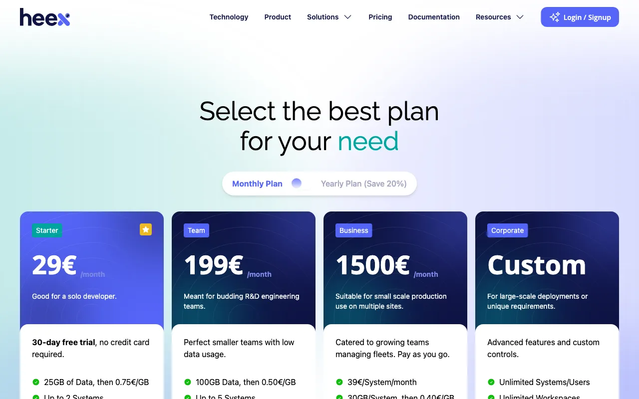 Heex — pricing page