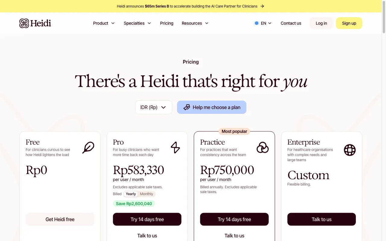 Heidi — pricing page