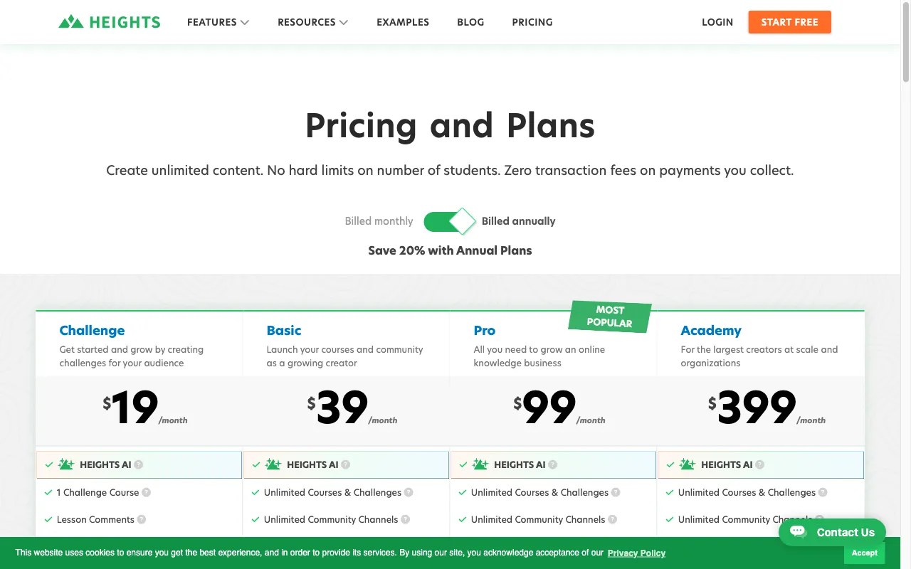 Heights Platform — pricing page