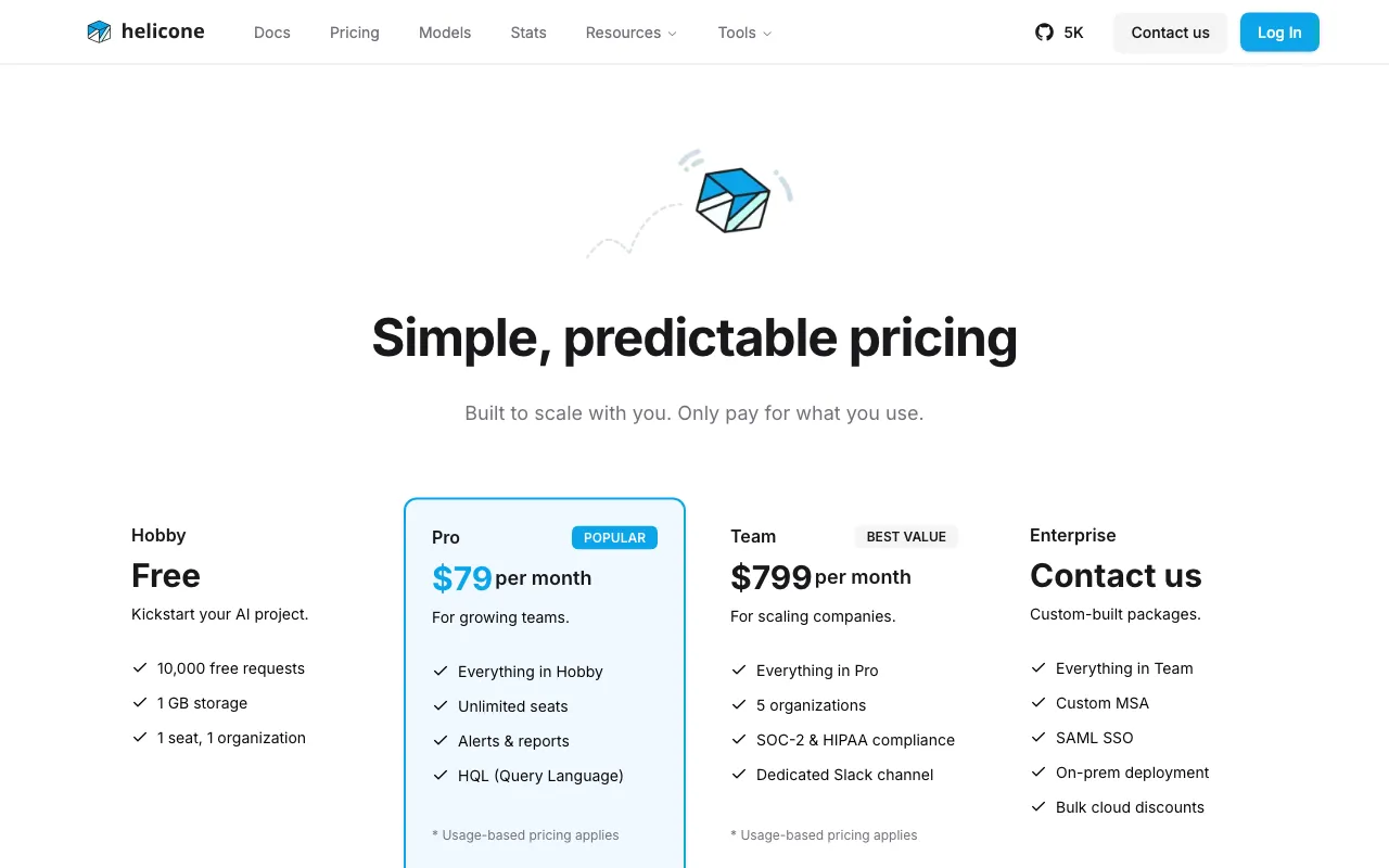 Helicone AI — pricing page
