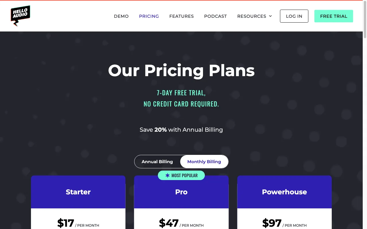 Hello Audio — pricing page