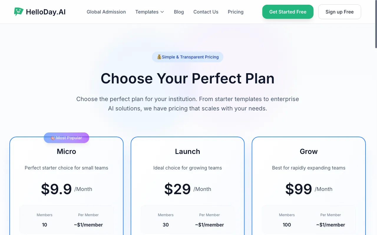 HelloDay.ai — pricing page