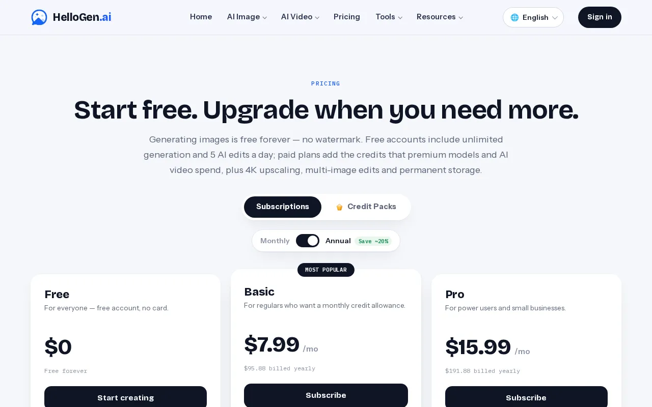 HelloGen — pricing page