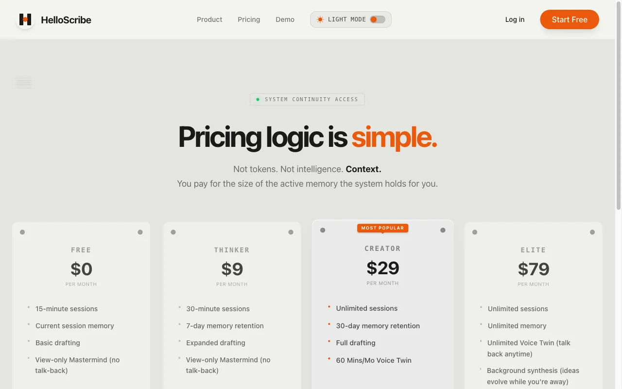 HelloScribe — pricing page