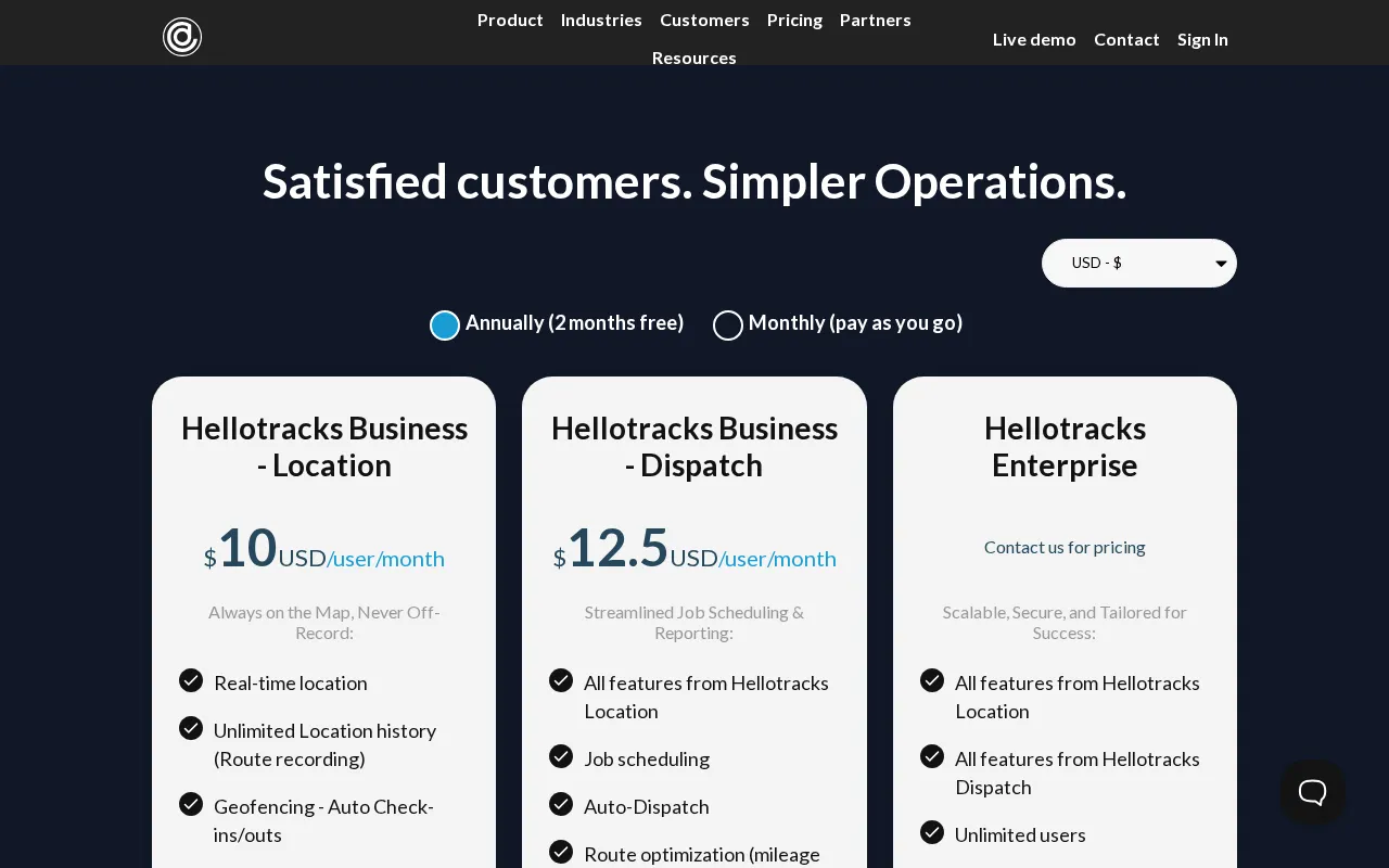 Hellotracks — pricing page
