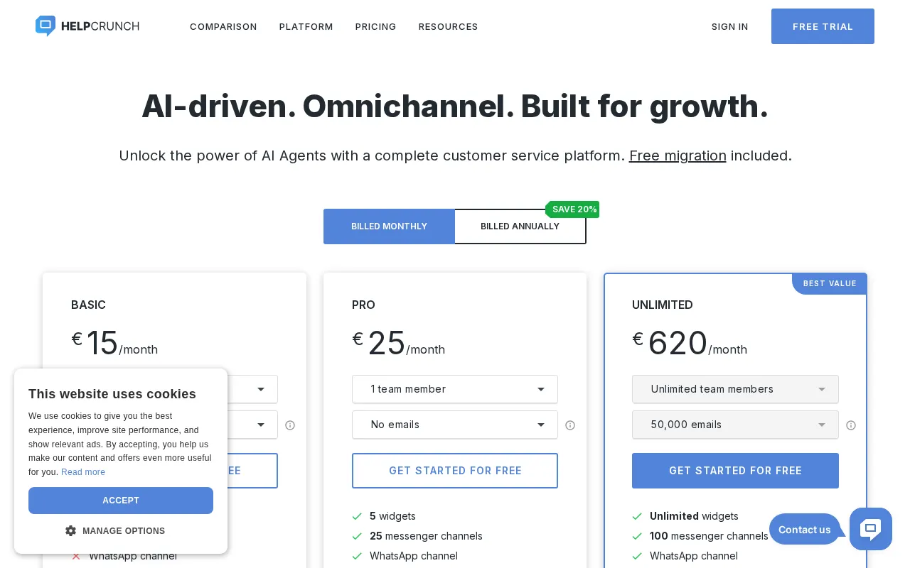 Helpcrunch — pricing page