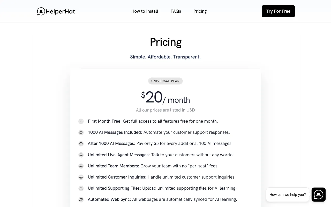 HelperHat — pricing page