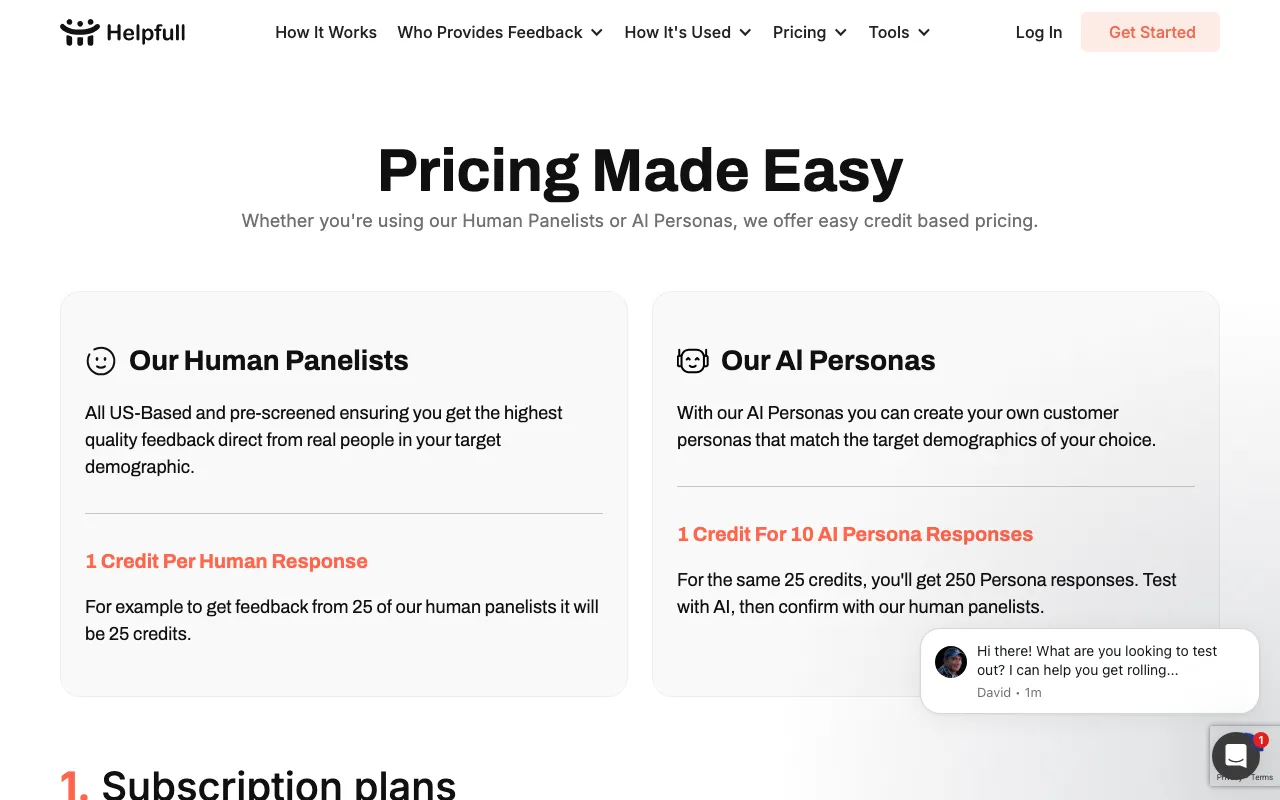 Helpfull — pricing page
