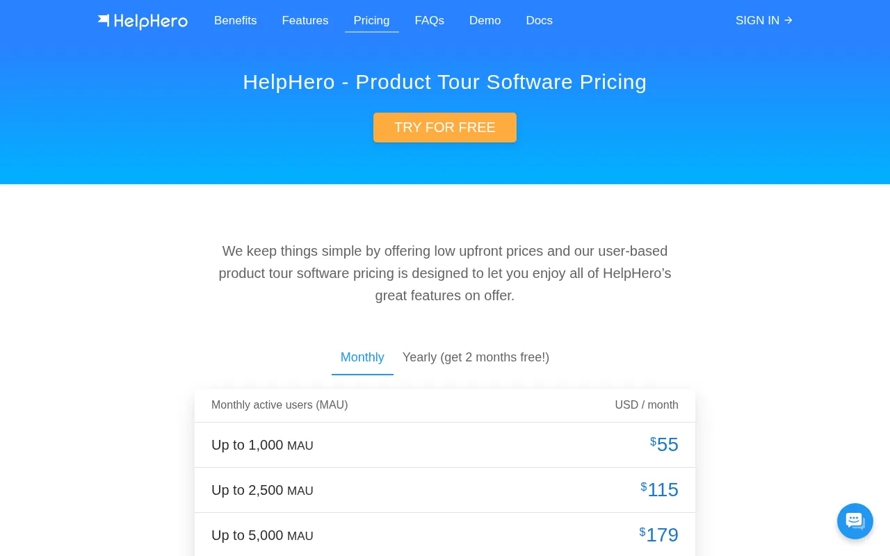 HelpHero — pricing page