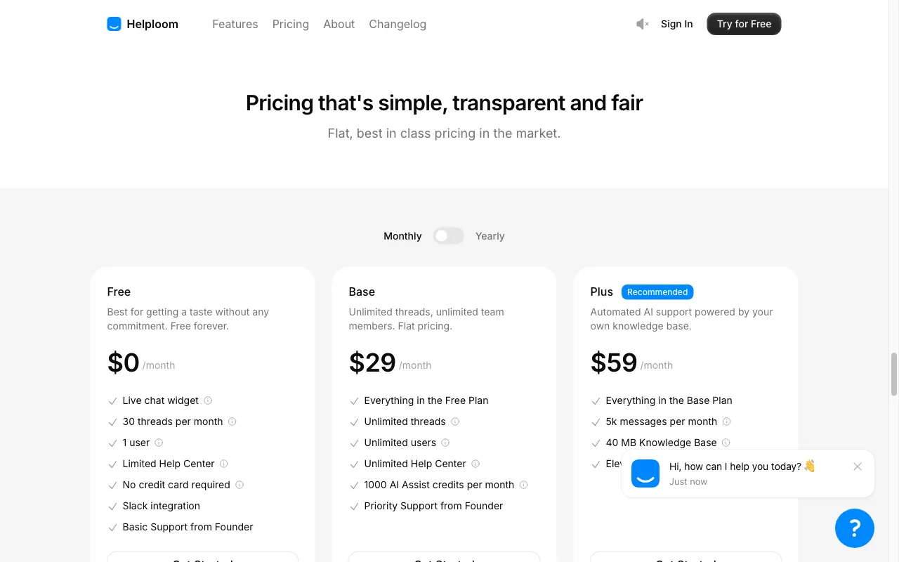Helploom — pricing page