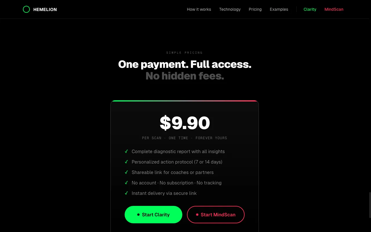 Hemelion — pricing page