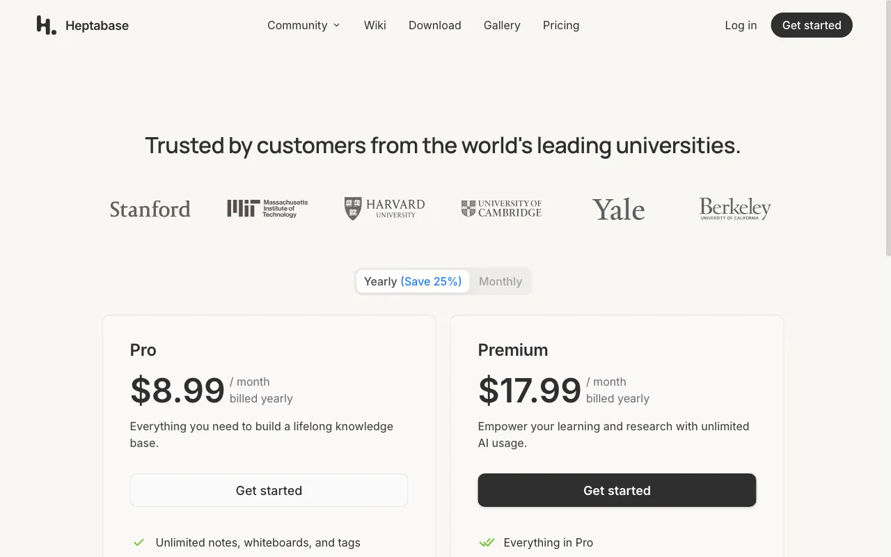Heptabase — pricing page