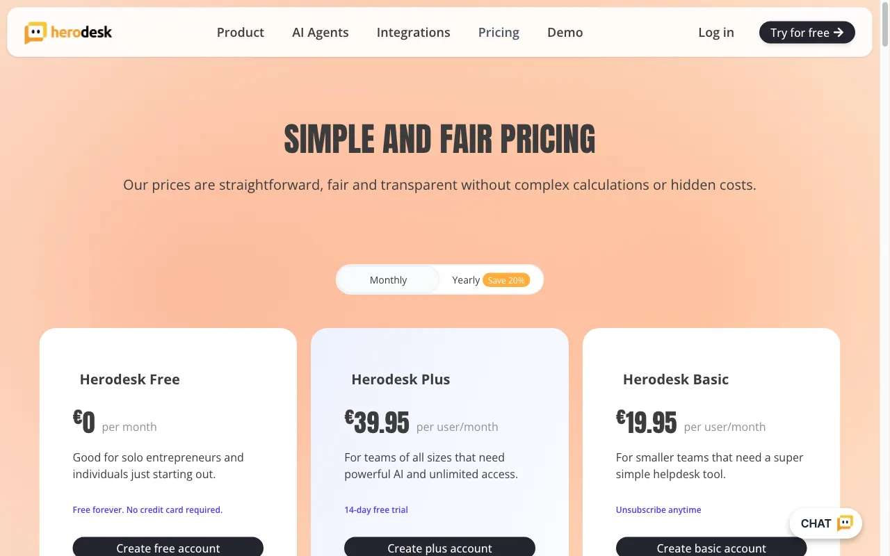 Herodesk — pricing page