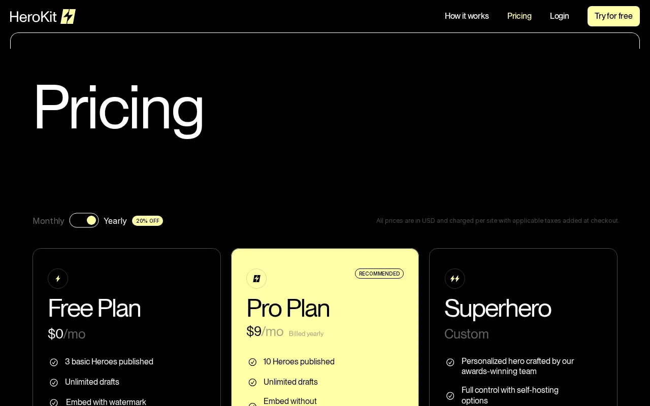 HeroKit — pricing page