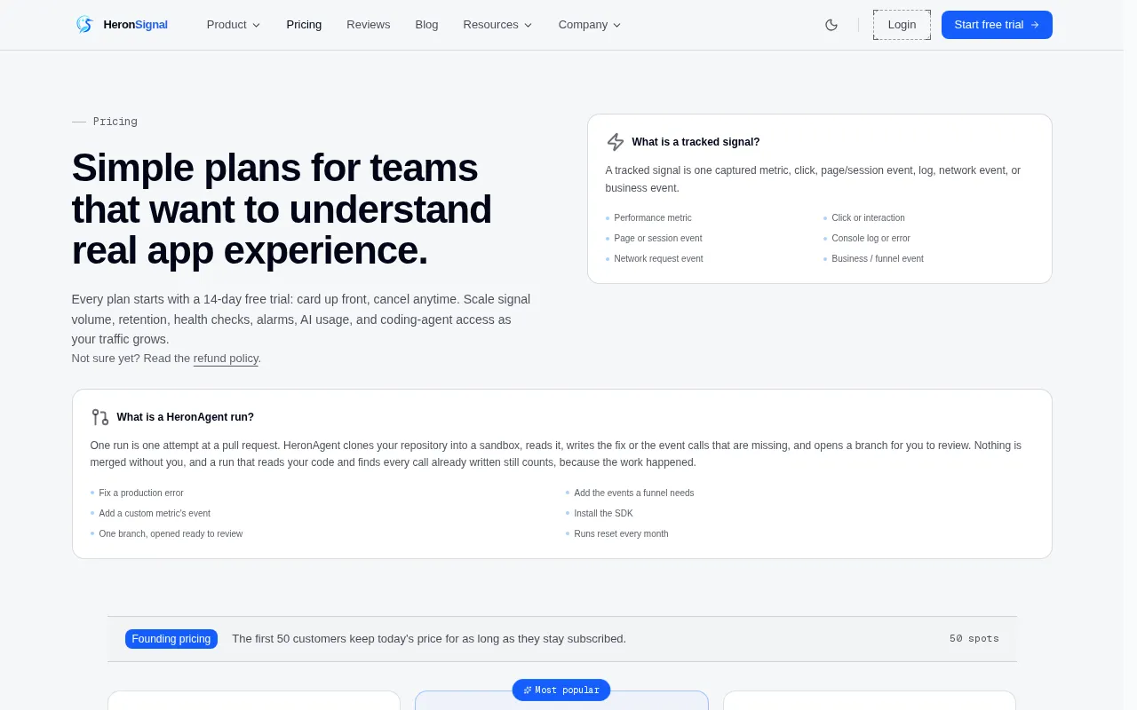 HeronSignal — pricing page