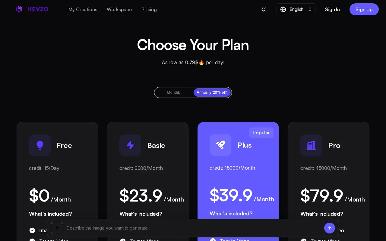 Hevzo — pricing page