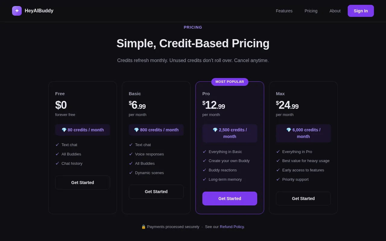 HeyAIBuddy — pricing page