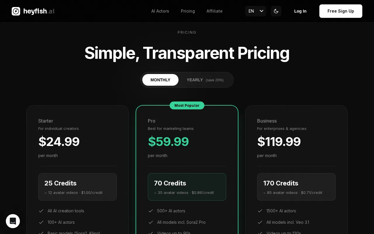 heyfish.ai — pricing page
