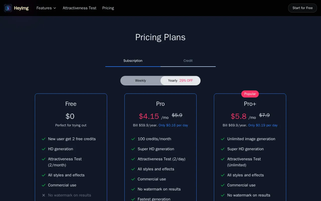 HeyImg — pricing page