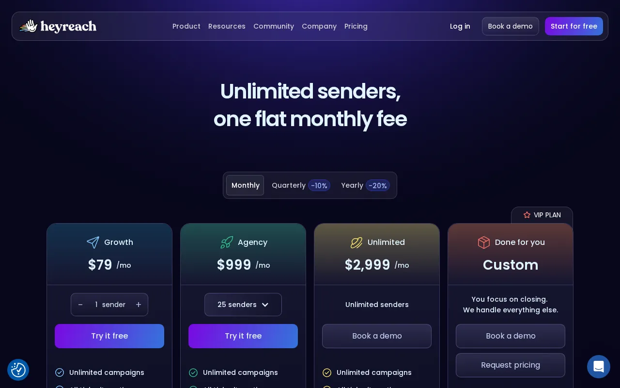Heyreach — pricing page