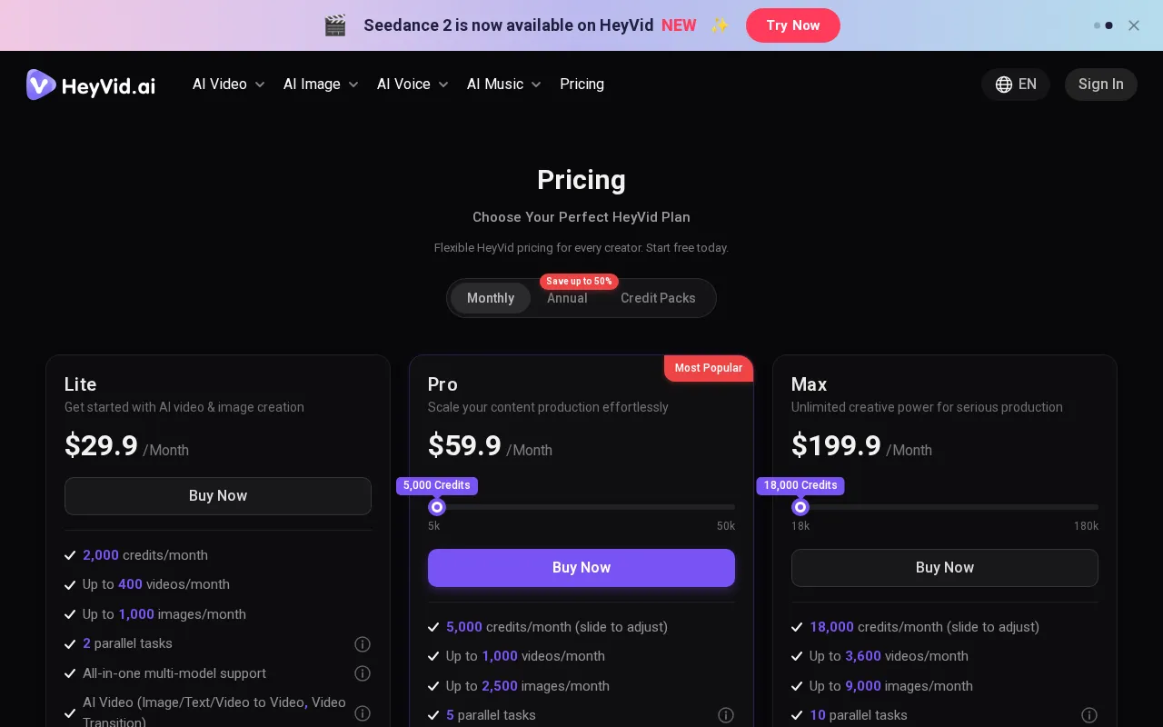 HeyVid — pricing page