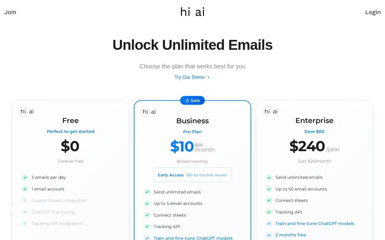 hi ai — pricing page