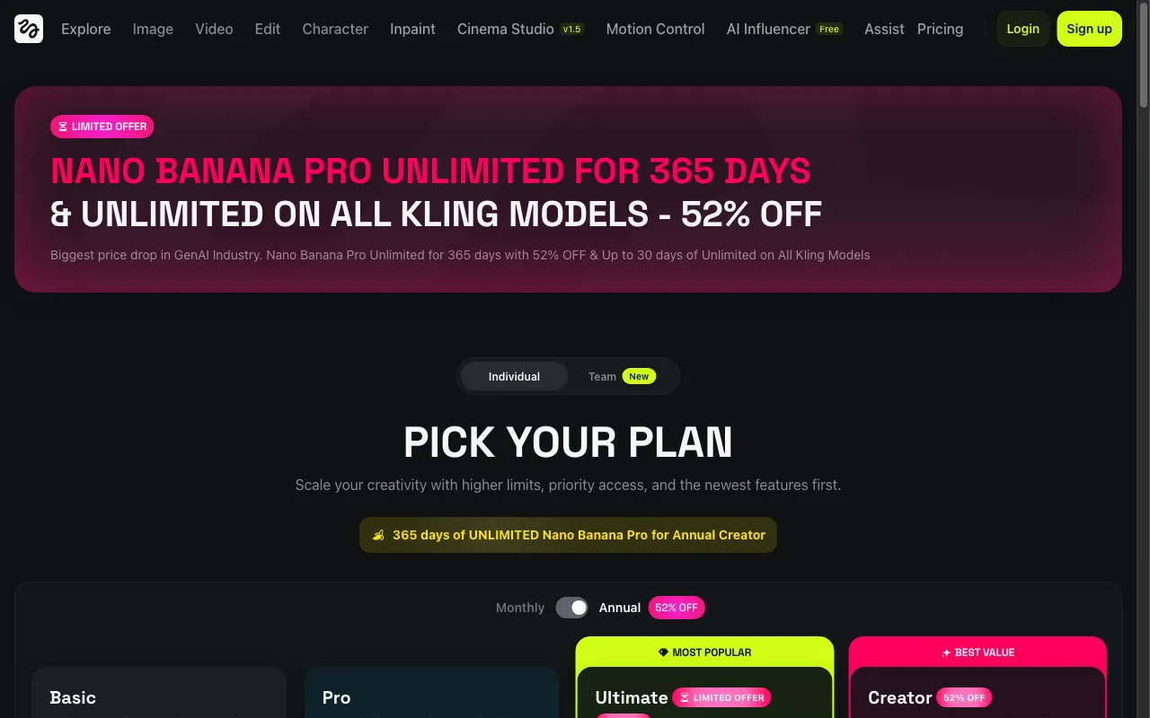 Higgsfield — pricing page