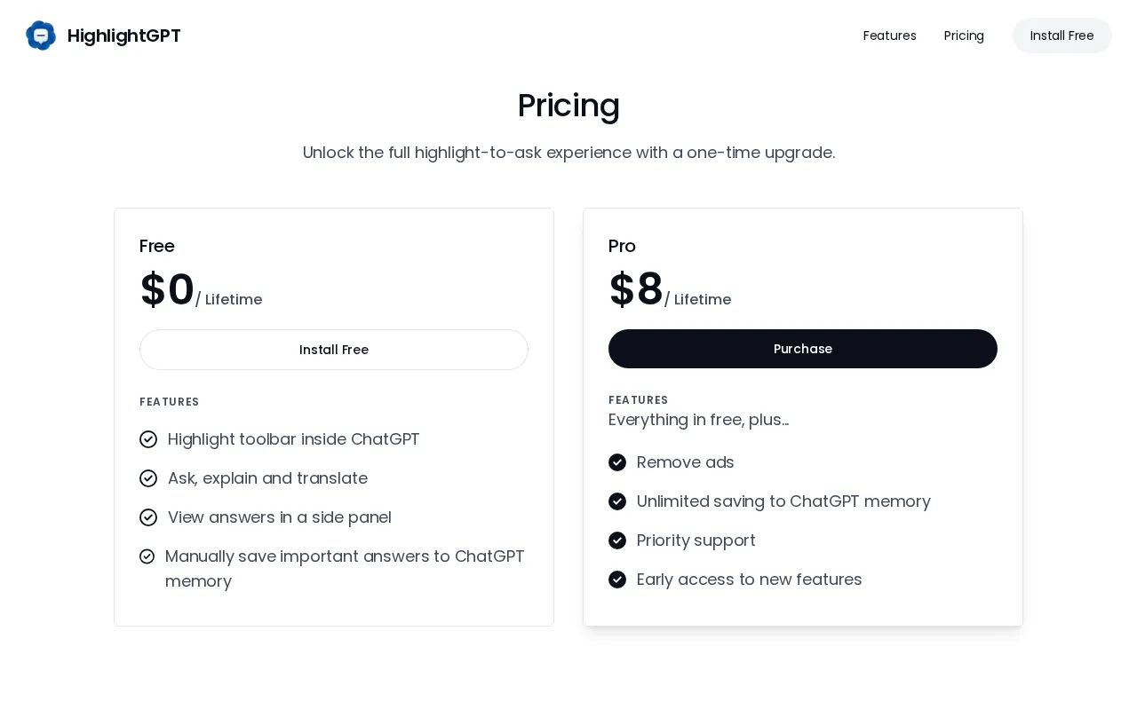 HighlightGPT — pricing page