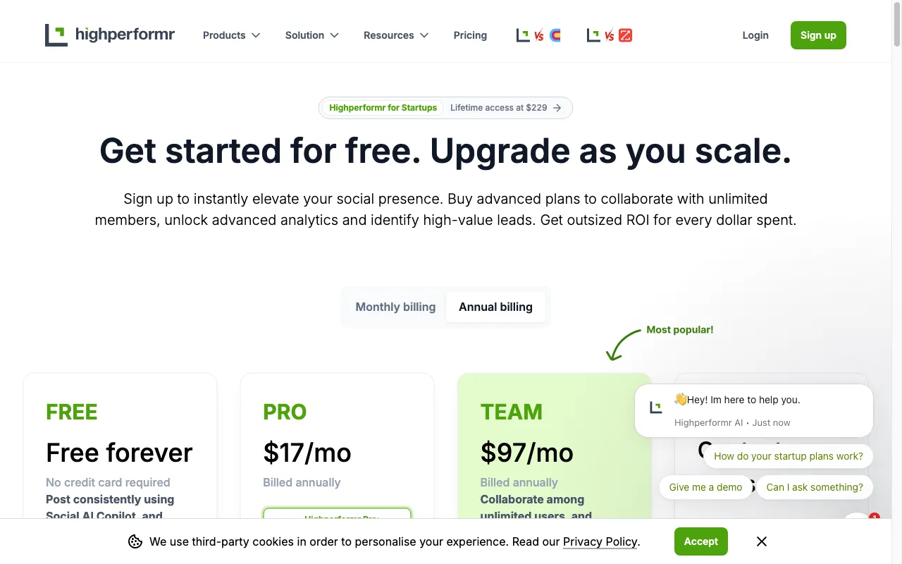 Highperformr.ai — pricing page