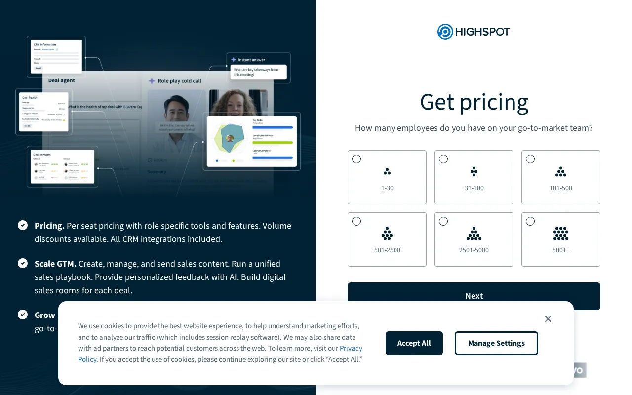 Highspot — pricing page