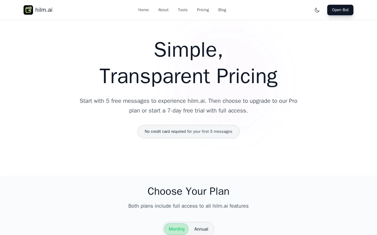 Hilm AI — pricing page