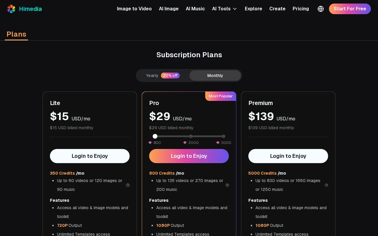Himedia — pricing page