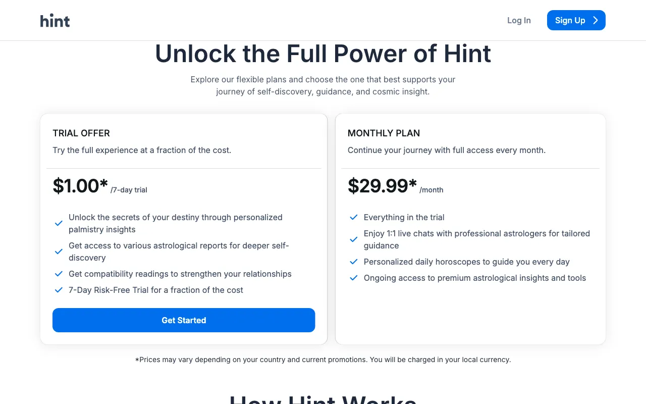 Hint — pricing page