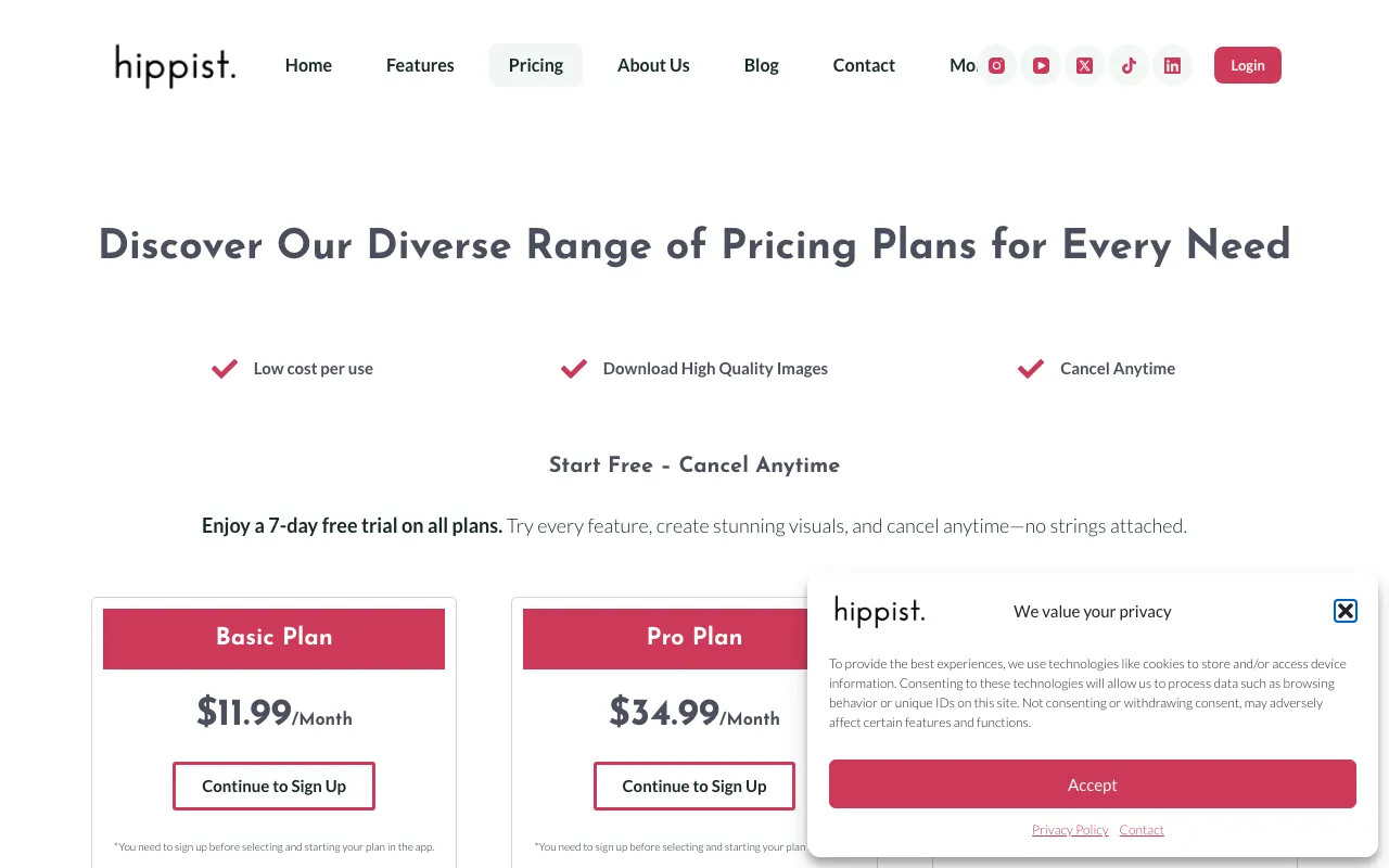 hippist AI — pricing page