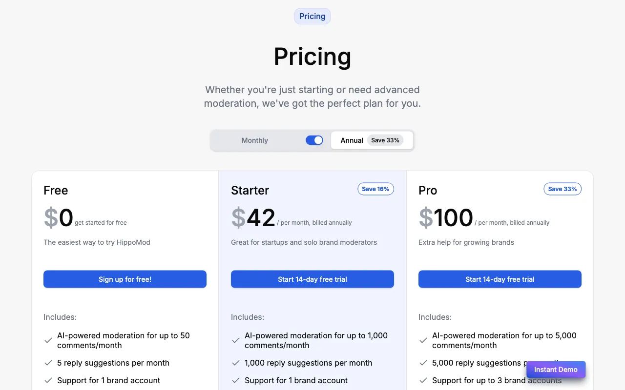 HippoMod — pricing page