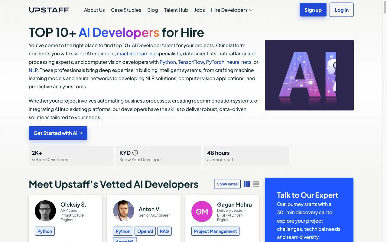 Hire AI Developers with Upstaff.com — preview screenshot